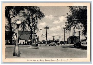 Sussex New Brunswick Canada Postcard Gas Station Cor. Main Broad Streets c1940's