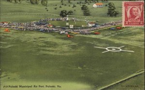 Pulaski Virginia VA Municipal Airport Linen Vintage Postcard