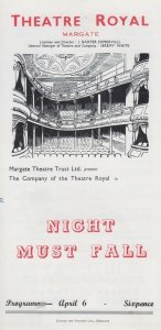 Night Must Fall Emlyn Williams Rare Theatre Royal Margate Kent Programme