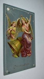 Christmas Wishes Angels Bell Postcard EAS Printed in Germany