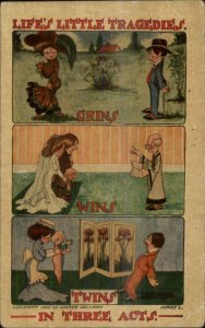 Walter Wellman Comic Strip Couple Has Twins IN THREE ACTS c1910 Postcard