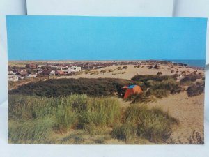 New 1970s Vintage Postcard Family Camping on the Beach at Camber Sands