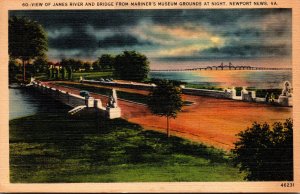 Virginia Newport News View Of James River and Bridge From Mariners' Muse...