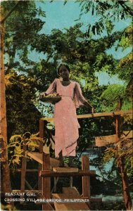 PC CPA PHILIPPINES, PEASANT GIRL, VILLAGE BRIDGE, Vintage Postcard (b19053)