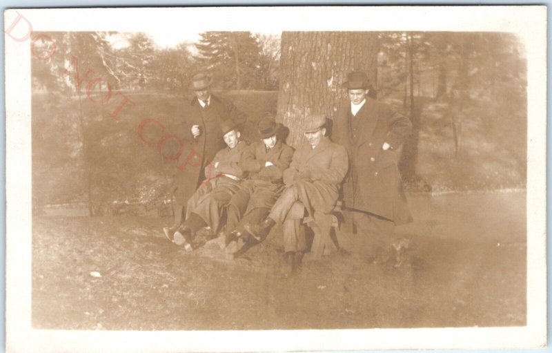 c1910s Mysterious Mob-like Men Gang RPPC Enigmatic Trenchcoats Real Photo A142