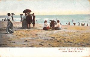 Long Branch New Jersey Scene On Beach Waterfront Antique Postcard K92779