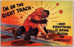 1945 Lovers Hugging Each Other I'm on the Right Track Comic Posted Postcard