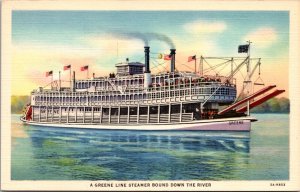 Linen Postcard A Greene Line Steamer Bound Down The Mississippi River