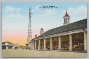 New Orleans Louisiana~French Market~Stalls Under Cover~Linen Postcard