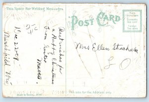 Christmas Postcard Ringing Bells Deer Winter Scene Embossed c1910's Antique