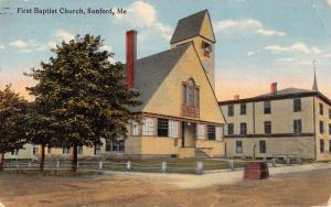 Sanford Maine First Baptist Church Street View Antique Postcard K15560