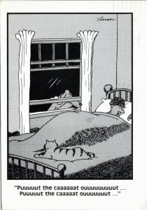 postcard greetings - Farside Gary Larson  - Put the cat out