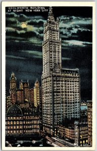 Woolworth Building At Night New York City Magnificent Tower Postcard