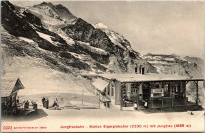 Vintage Postcard Restaurant Jungfraubahn Station Eigergletscher Switzerland 