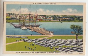 P2570 vintage postcard u.s. naval station uss constellation at wharf R.I.