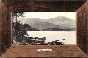 NY, New York   LAKE PLACID VIEW  ca1900's Faux Wood Border ROTOGRAPH Postcard