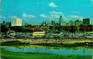 Skyline and Trinity River Fort Worth Texas TX 1968 Chrome Postcard E5