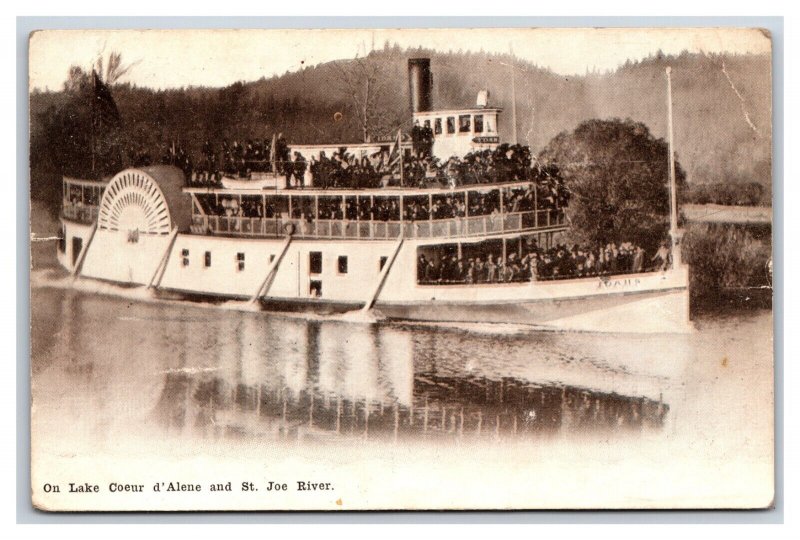 Paddle Wheel Steamer St Joe  Lake Couer D'Alene Idaho ID 1908 DB Postcard P18