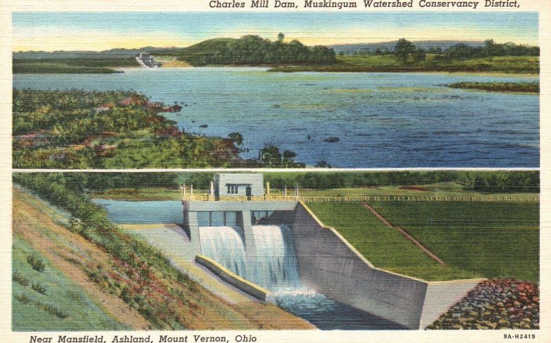 Vintage Postcard Charles Mill Dam Miskingon Watershed Near Mansfield Ohio OH