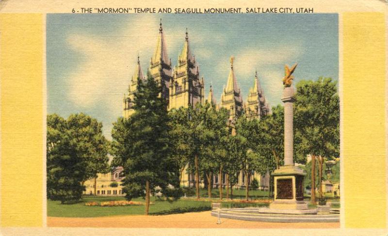 Mormon Temple and Seagull Monument - Salt Lake City, Utah - Linen