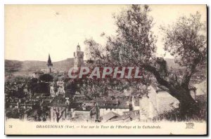 Old Postcard Draguignan Var View on the Clock Tower and Cathedral