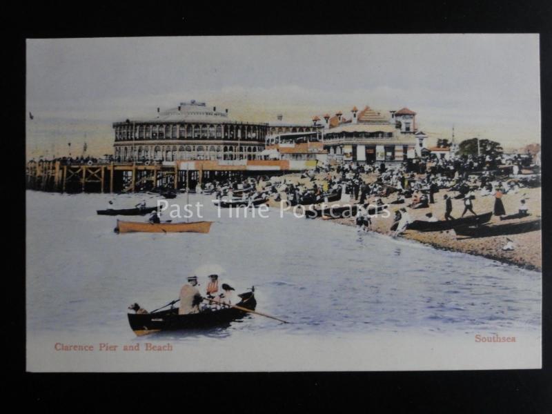 Hampshire SOUTHSEA Clarence Pier & Beach c1904 Postcard by Woolstone Bros 108