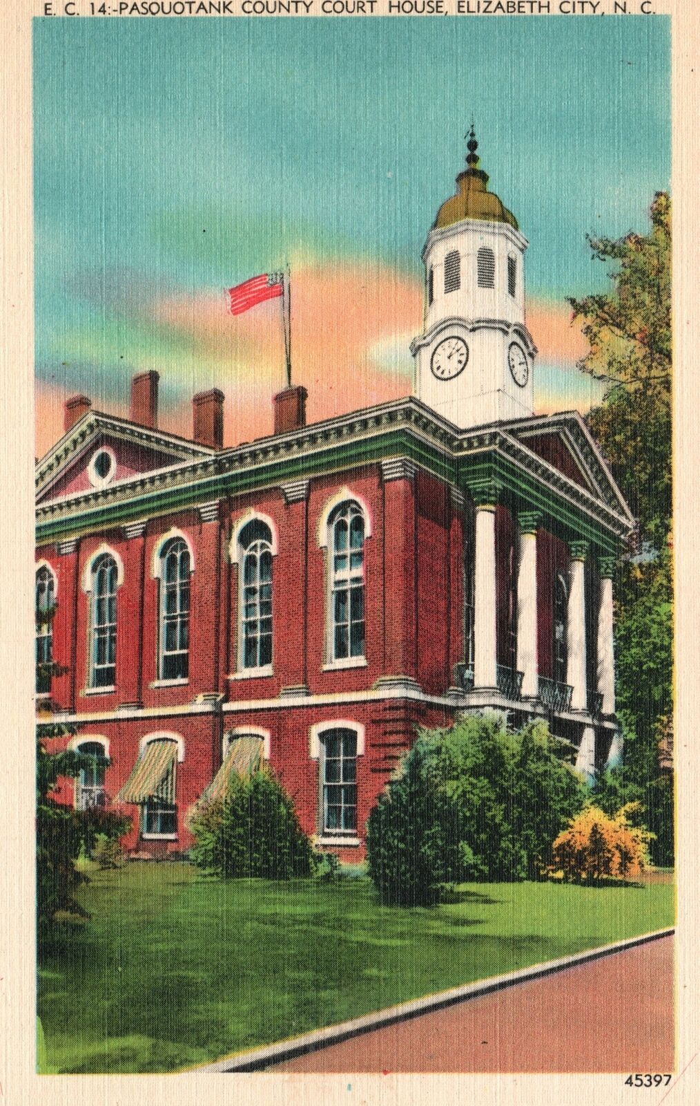 Vintage Postcard 1930's Pasouotank County Court Elizabeth City North