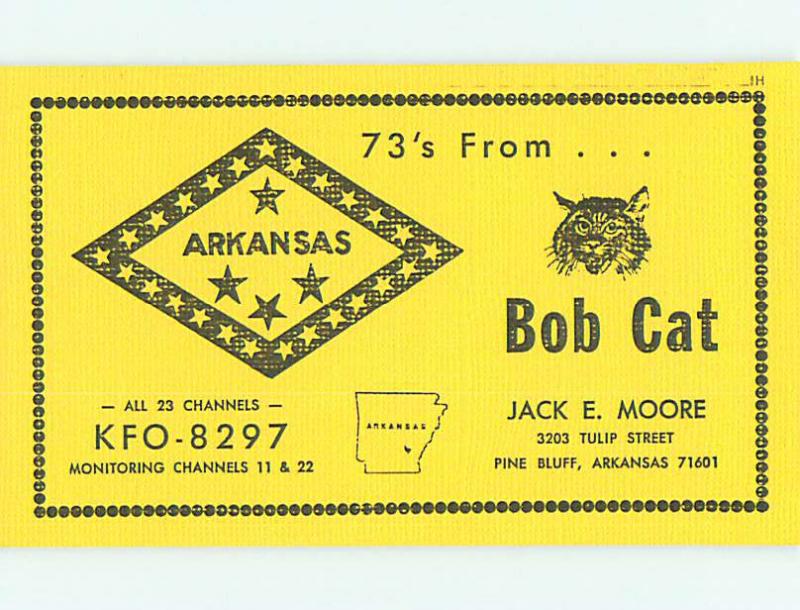 Bobcat - Qsl Ham Radio Card Pine Bluff Arkansas AR t1614