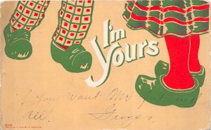 I'm Yours 1913 Romantic Valentines Day Postcard Dutch Boy Girl Wooden Shoes