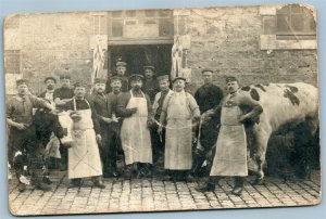 BUTCHER COWS SOLDIERS GERMAN WWI ANTIQUE REAL PHOTO POSTCARD RPPC