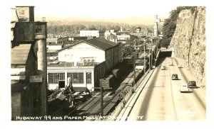 Postcard RPPC Birdseye View of Highway 99 & Paper Mills in Oregon City, OR.  aa6