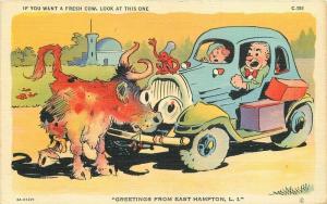 Auto Comic Humor Ray Walters 1945 Postcard Cow humor Teich 2884