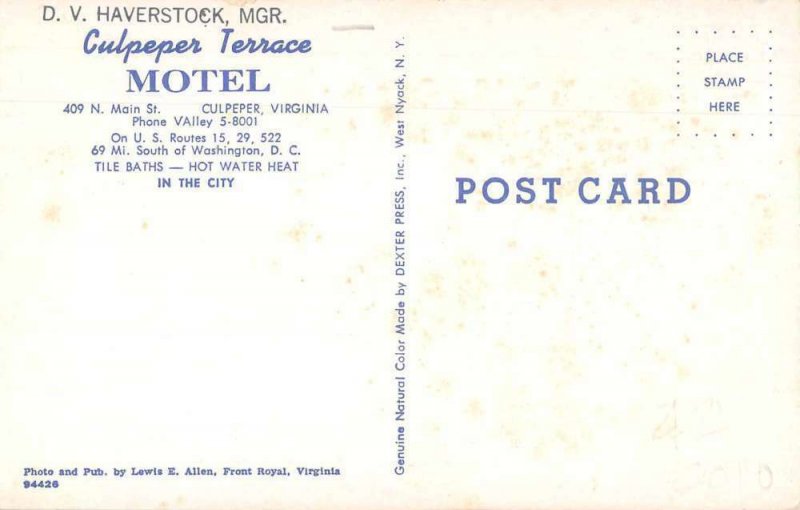 Culpeper Virginia Culpeper Terrace Motel Roadside America Postcard JI658247