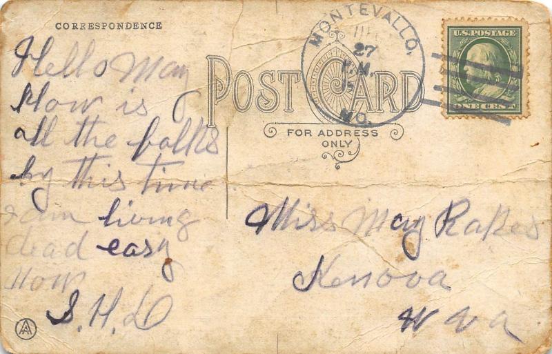 Nevada Missouri 1908 Postcard Pennant  Montevallo Missouri Postmark DPO