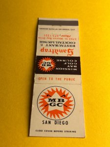 Matchbook Cover MIssion Bay Golf Course Sandtrap Restaurant San Diego, CA MB182