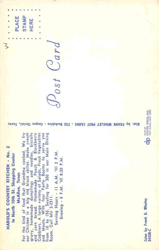 Harold's Country Kitchen Restaurant McAllen Texas postcard