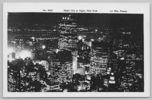 New York City~Radio City @ Night~Real Photo Postcard