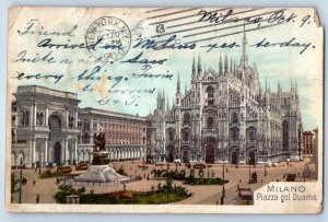 Milan Lombardy Italy Postcard View of Cathedral Square 1900 Antique Posted