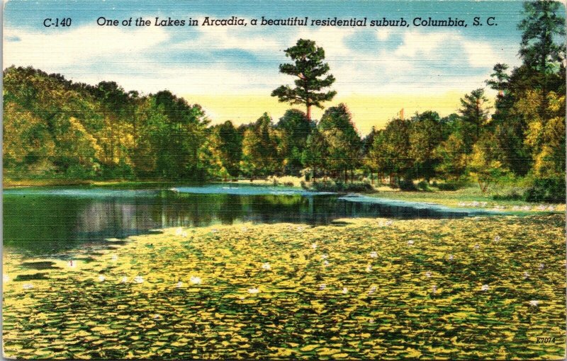 Lake Arcadia Residential Columbia SC South Carolina Linen Postcard VTG UNP  