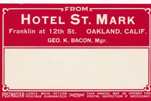 California Oakland Hotel St Mark Vintage Luggage Label sk3121