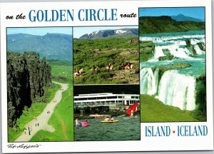 Postcard Iceland Golden Circle Almannagja rift Lake Laugarvatn Gullfoss