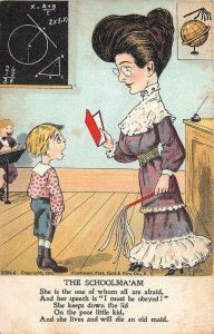 THE SCHOOL TEACHER COMIC OCCUPATION MATH GLOBE CHILD POSTCARD (1905)
