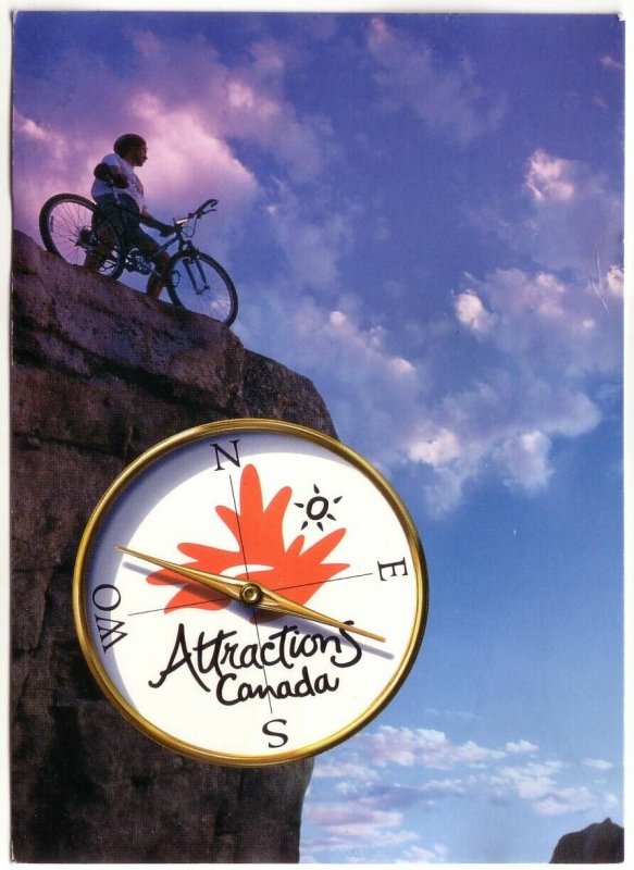 Compass, Mountain Biker, Attractions Canada, Chrome Postcard
