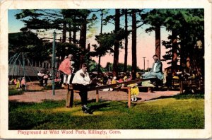 Parents Kids Enjoying Playground Wild Wood Park Killingly Conn Postcard Note WOB 