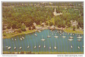 Aerial View of Sailboats Docked in the Harbor Along the Connecticut Shore