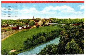 Birds Eye View of Cambridge Showing Wills Creek Ohio Postcard Posted 1953