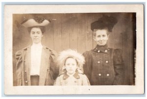 c1910's Mother And Daughter Big Hat Unposted Antique RPPC Photo Postcard 