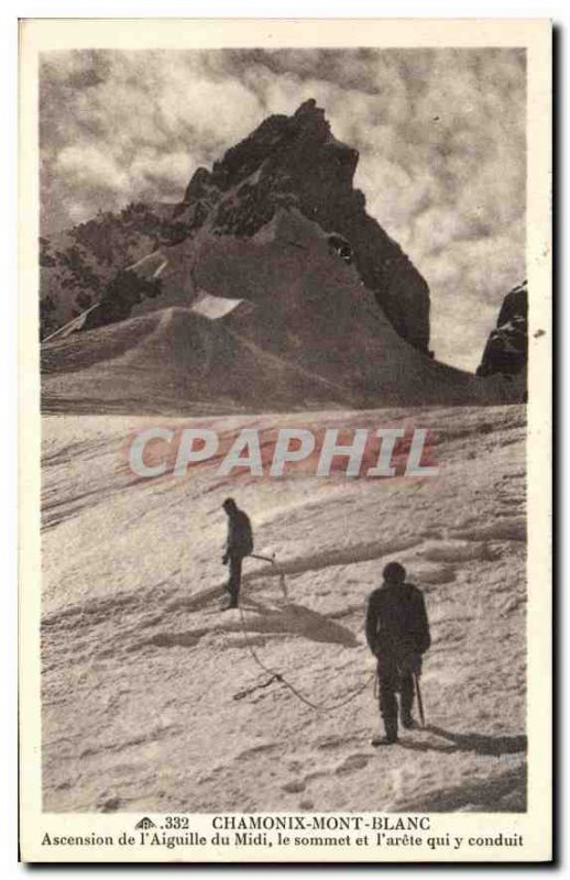 Old Postcard Chamonix Mont Blanc Ascent of Aiguille du Midi Summit and the ri...