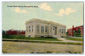 c1910's Forest Park Library Exterior Springfield Massachusetts MA Trees Postcard