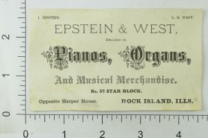 1860's-70's Epstein & West, Pianos, Oragans Engraved Victorian Trade Card P114